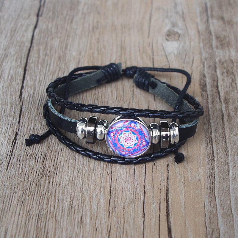 送料無料 女性男性仏教スリヤントラブレスレット手作り多層編組革神聖