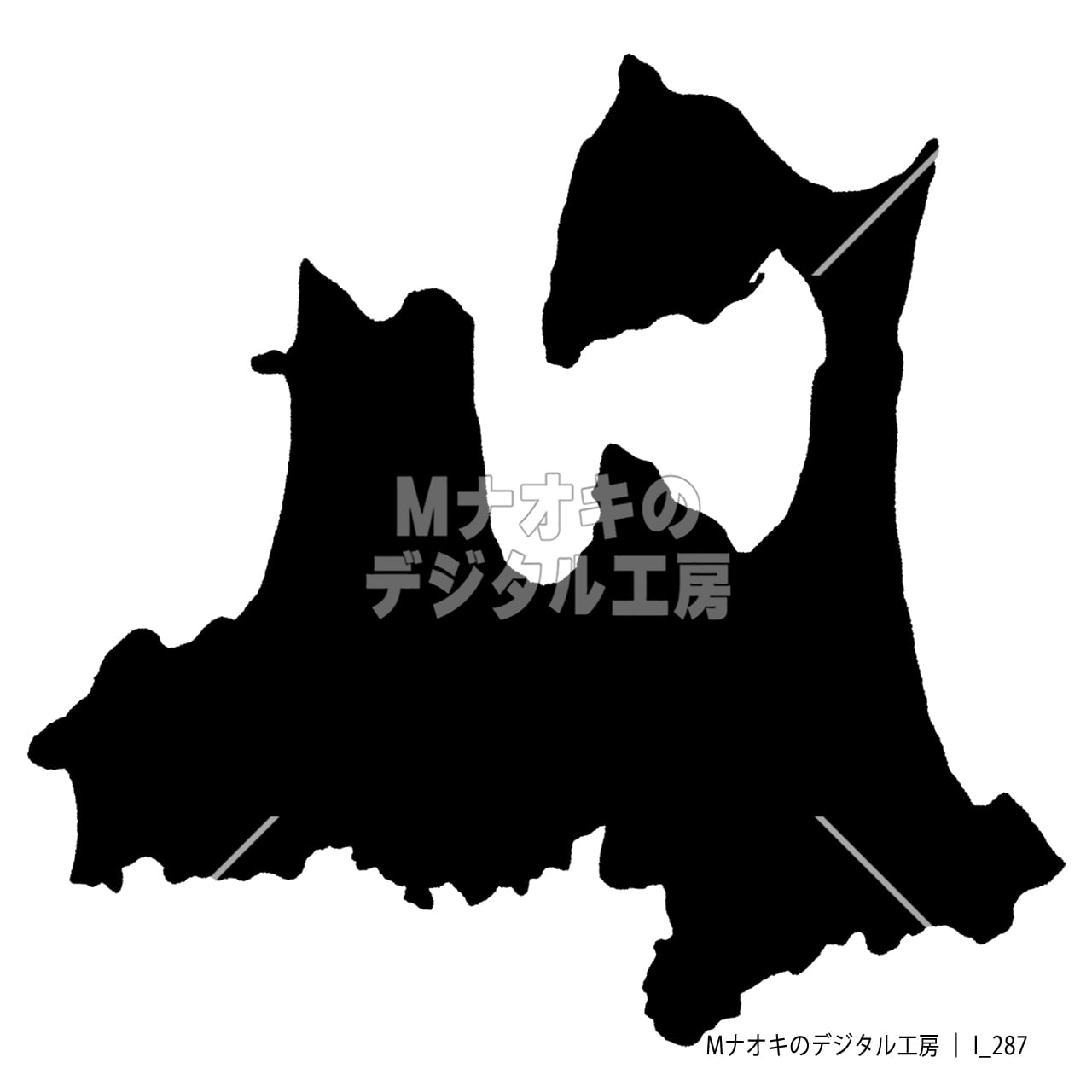 少しゆるい青森県地図（シルエット） 【I_287】 A slightly casual map of Aomori Prefecture (silhouette)