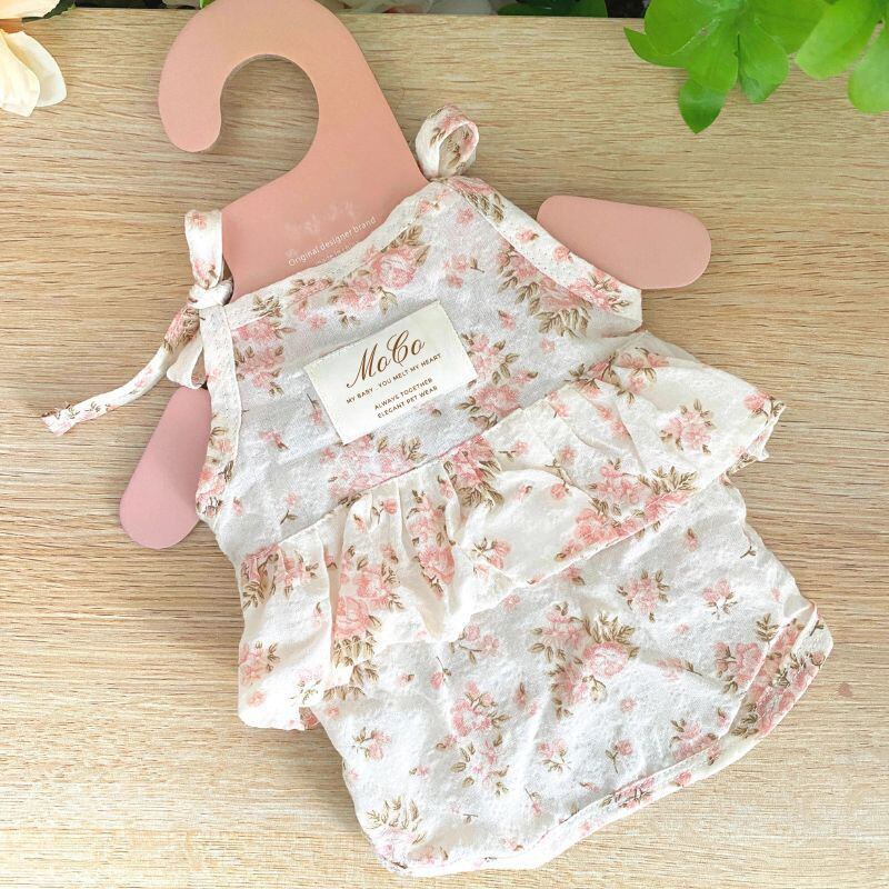 ピンク花柄のフェミニンなキャミソールワンピース 犬服猫服 00724