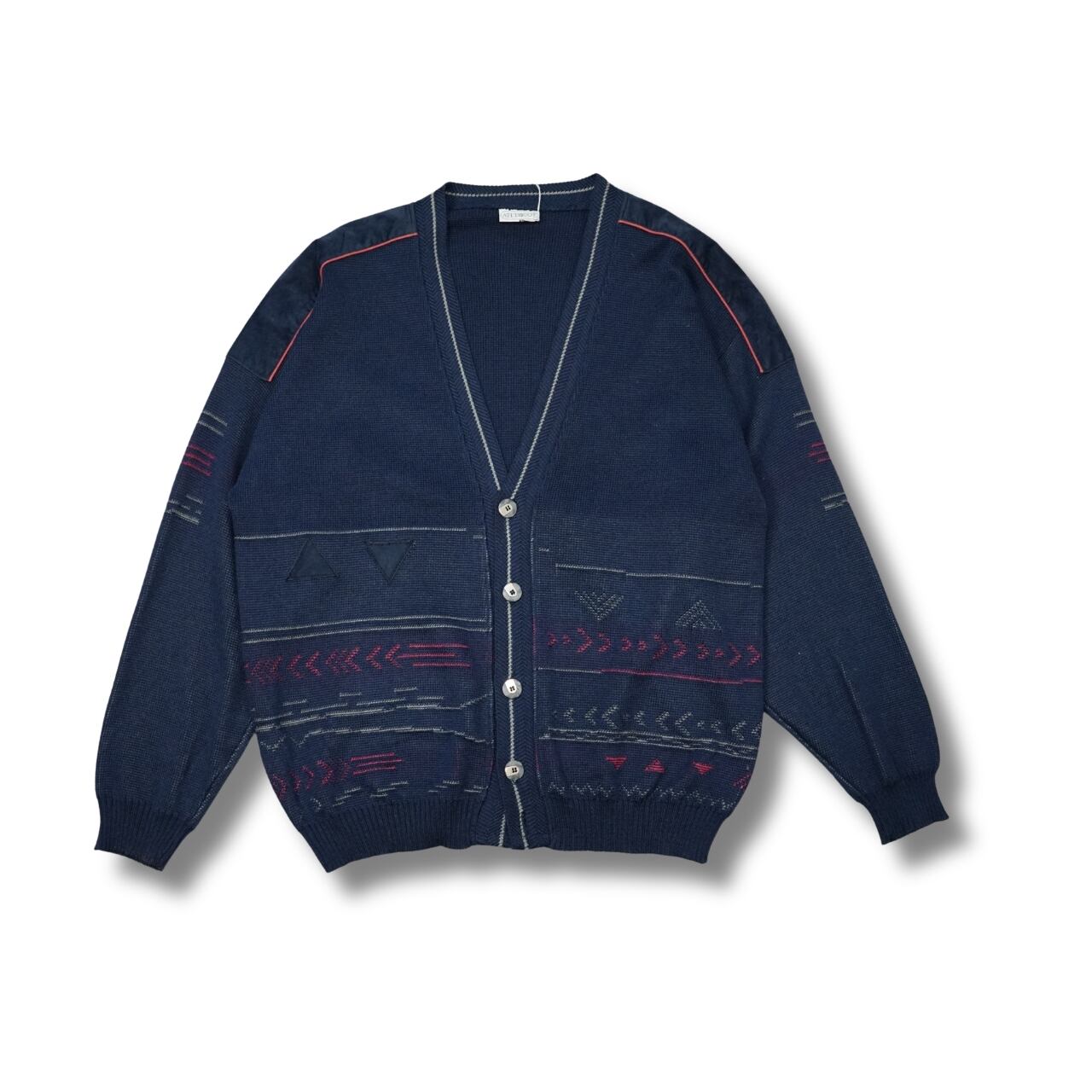 AIT TRICOT アイティートリコット 総柄 コットンニットカーディガン スウェーデン製 表記L(実寸XL相当)|NA630