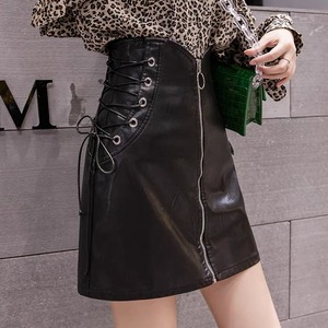 【予約】pu leather side knit A-line miniskirt