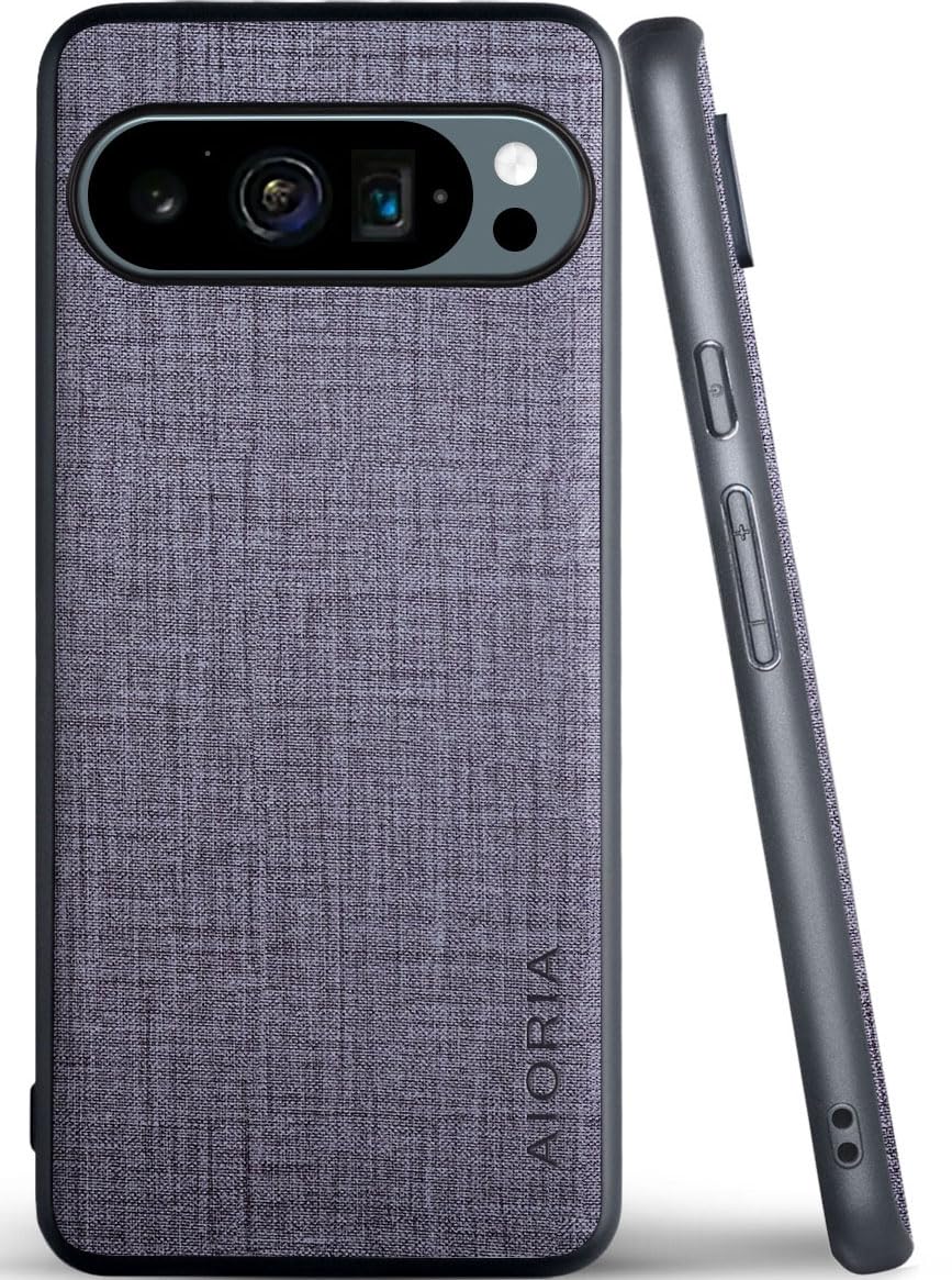 Aioria 互換性 ケース for Google Pixel 9 Pro 5G 生地パターンレザー高級に保護純色スマホケース (Gray, for Pixel 9 Pro)