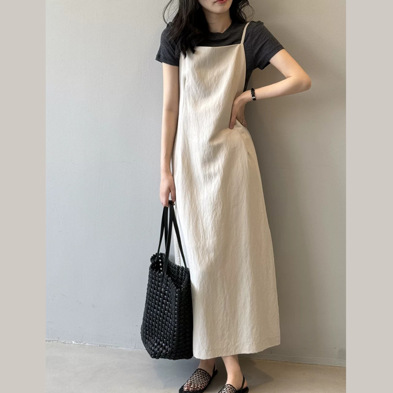 大人リラクシー ロングワンピース 歩きやすい 後ろスリット 00224・画像2