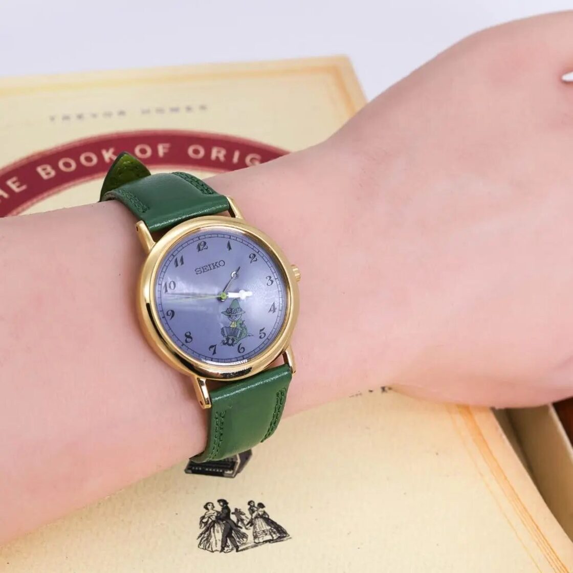 ◇美品 稼働 SEIKO 腕時計 MOOMIN スナフキン レザーベルト コラボ 