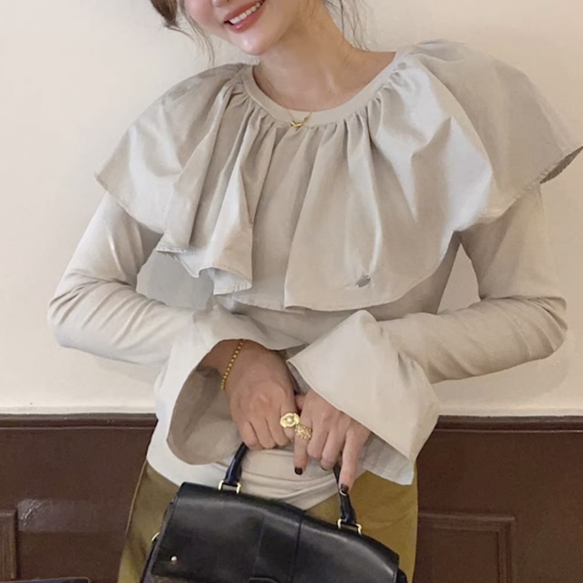 フリル 長袖 カットアウト ディテール トップス   r001284