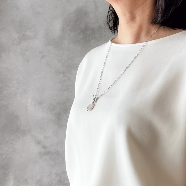 【再入荷】春光－淡水パールレクタングル 前留めステンレスネックレス（60cm・シルバー）