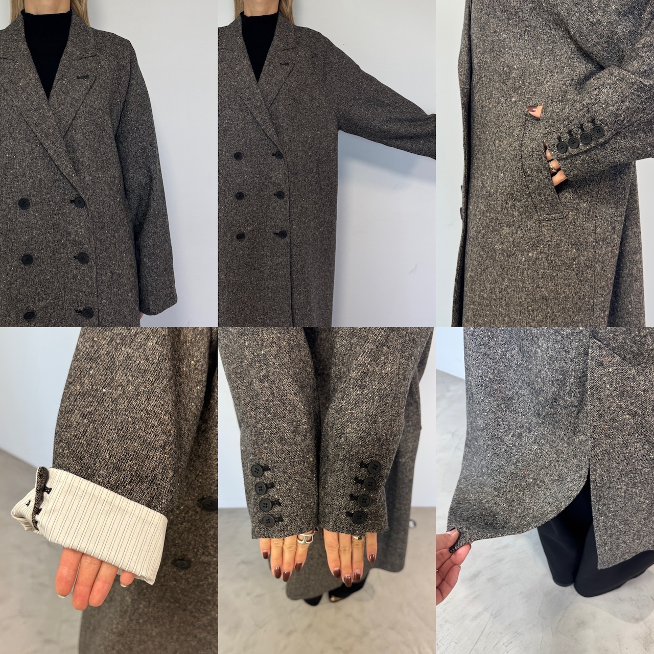 【受注予約:11月上旬入荷予定】Color nep mixed tweed long CO/charcoal gray