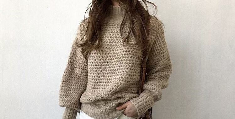 ワッフル編み　タートルニット　AJ1079-8040