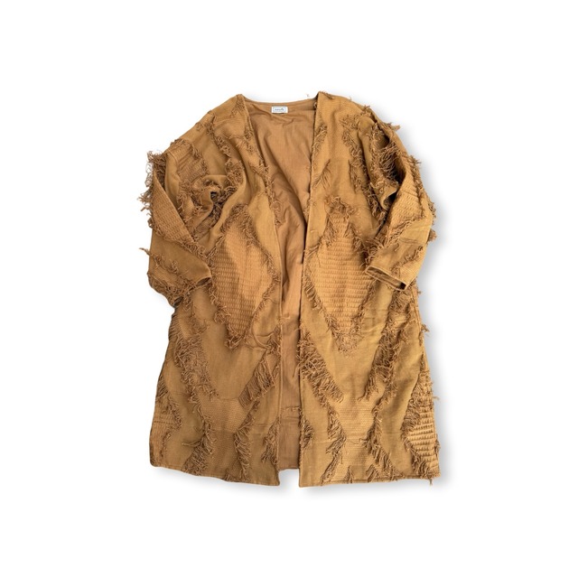 saruche フリンジ織布 ロングジャケット　Brown
