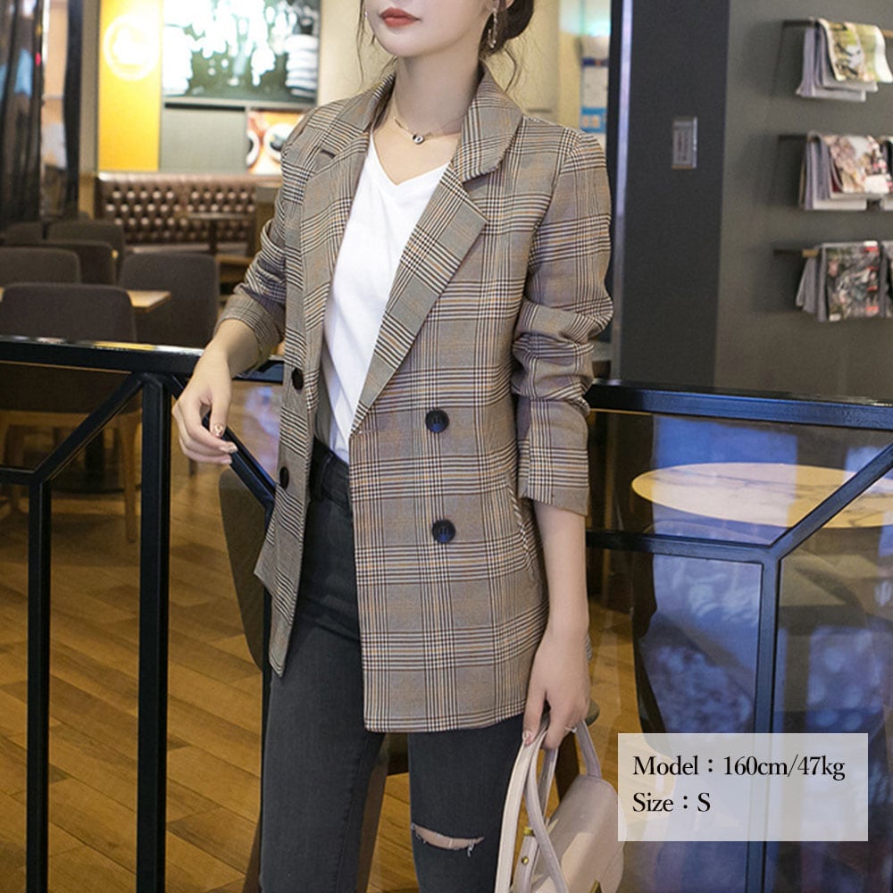 【48美品】2025春夏　HANDMADEリネン グレンチェック ジャケット グレンチェック ジャケット レディース秋 | P＆T