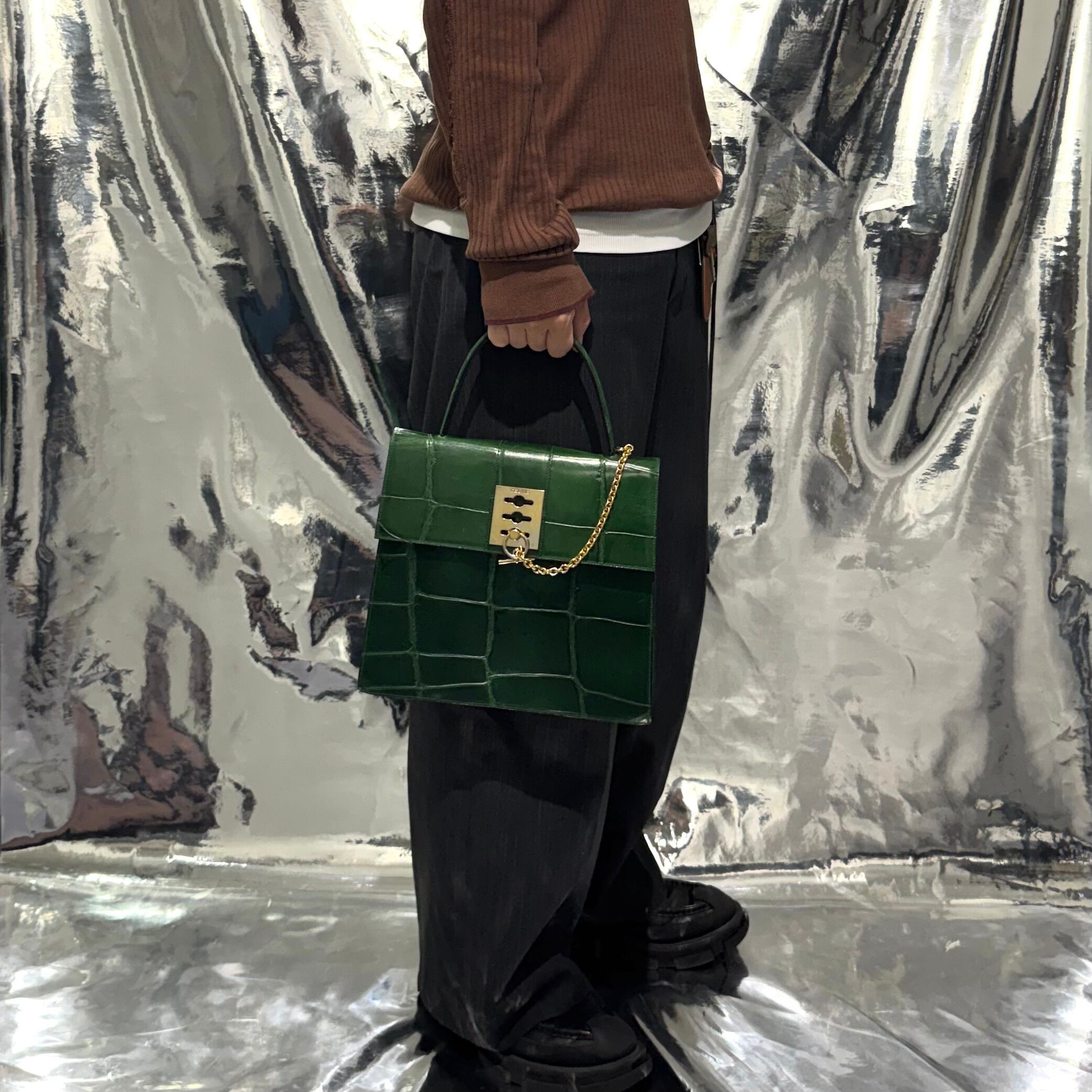 CELINE クロコ型押し ハンドバッグ グリーン レザー セリーヌ | 2122TOKYO