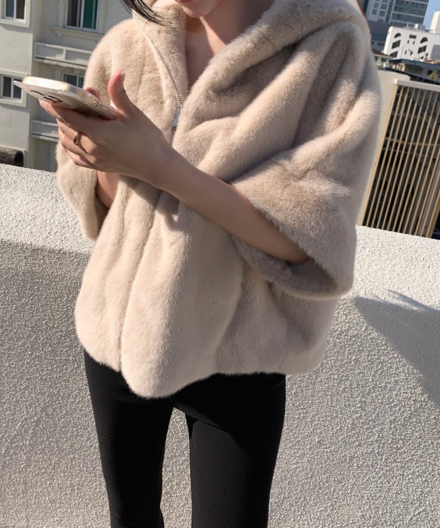 フェイクファー◆ジップアップショートコート【a-50332】