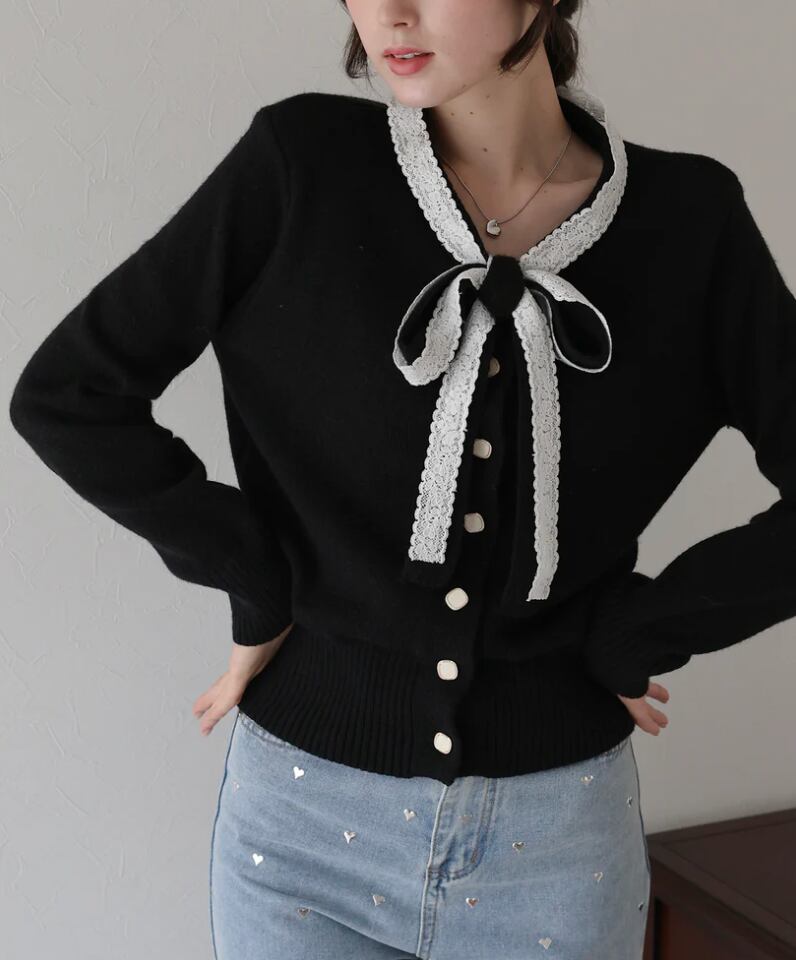 ナンバーミーTOKYO"RIBON DOCKING CARDIGAN"BLACK