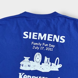 【HANES】企業系 企業ロゴ プリント Tシャツ SIEMENS シーメンス ワンポイントロゴ バックプリント 半袖 ヘインズ ブルー L US古着