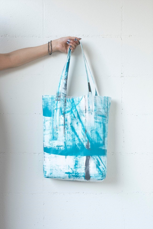 HAND PAINTED "TOKYO" LEATHER TOTE BAG BLUE レザートートバッグ  801121