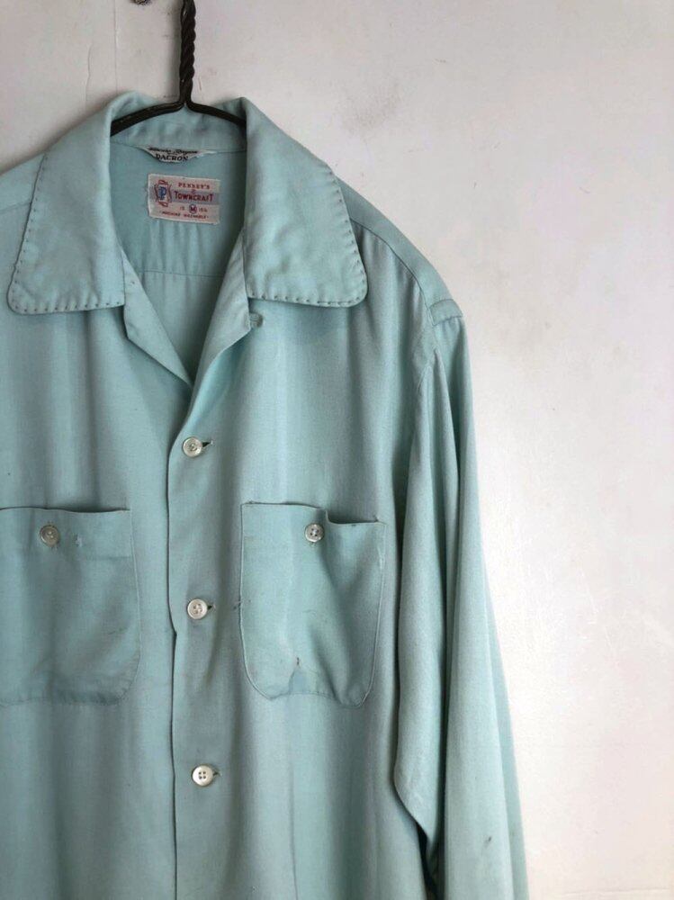 TOWN CRAFT] Vintage Open Collar Rayon Shirt [1960s-] Vintage