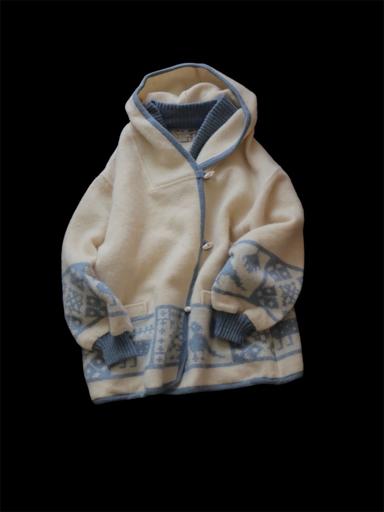 ●70-80s vintage made in ICELAND Alafoss of Iceland hoodie pure new wool nordic coat