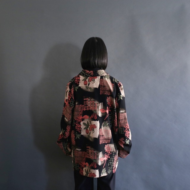 "桜色” flower and square pattern 1b easy tailored jacket