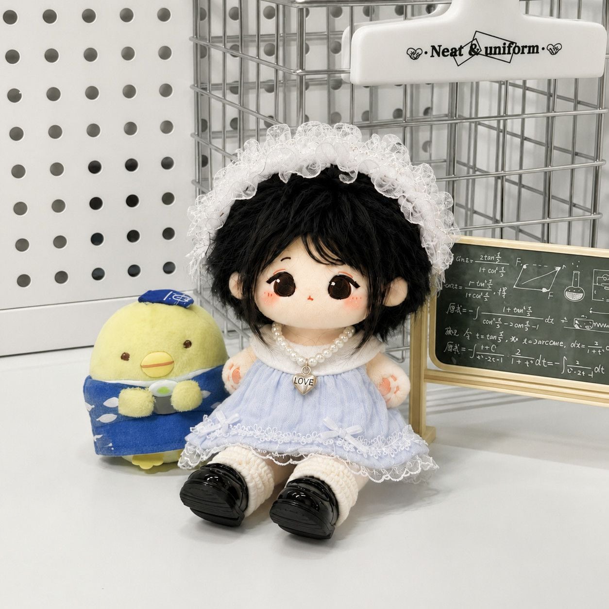 10cmぬいぐるみ用 リボンワンピース+レースヘアバンド+ネックレス 着せ