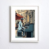 Street Musician|街角のピアノと大人の渋さを描くジャズアートポスター||音楽好きに響くモダンアートA3ポスター