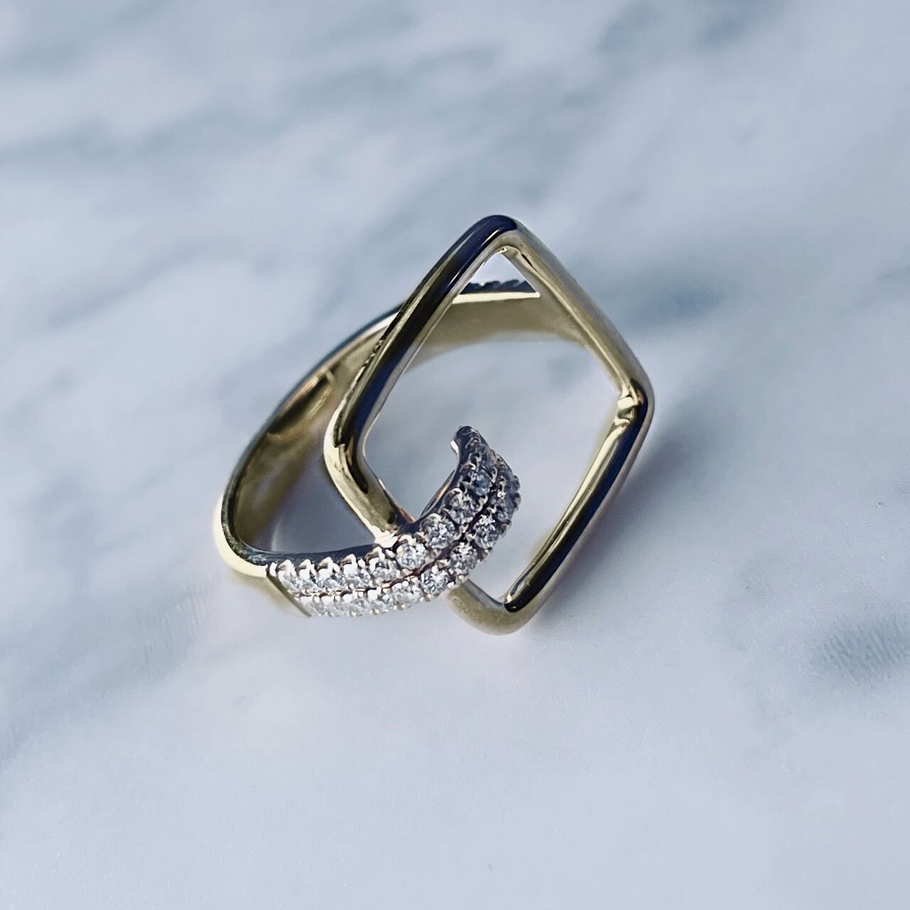 14k リング Avaron 平打ち ヘアライン ワイド リング 指輪 ゴールド