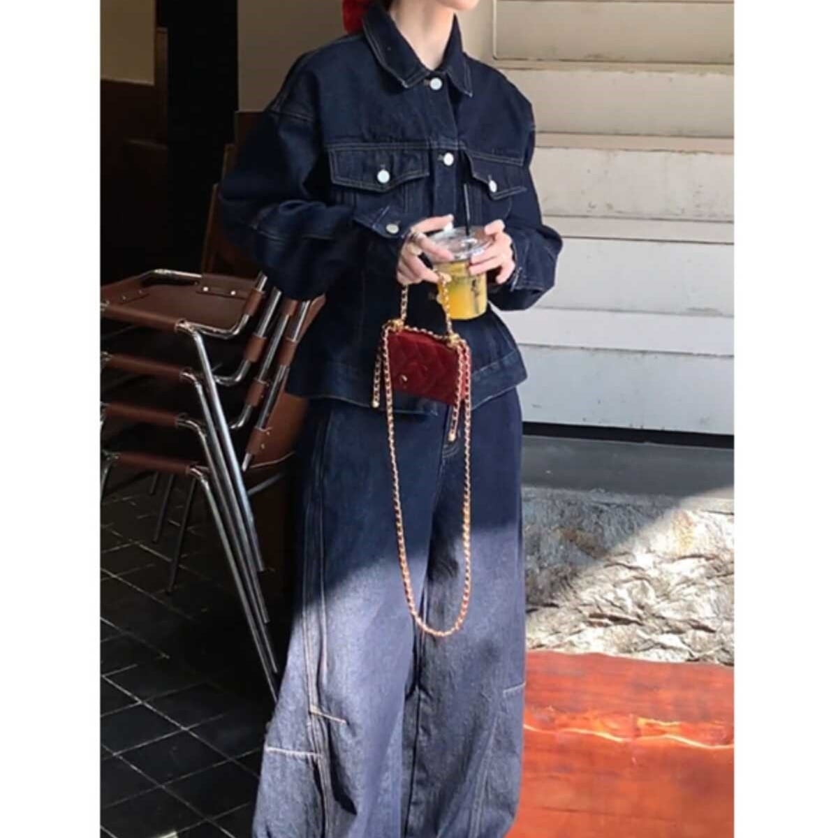 Denim jacket wide pants setup＊S-480 | Sugar Mist