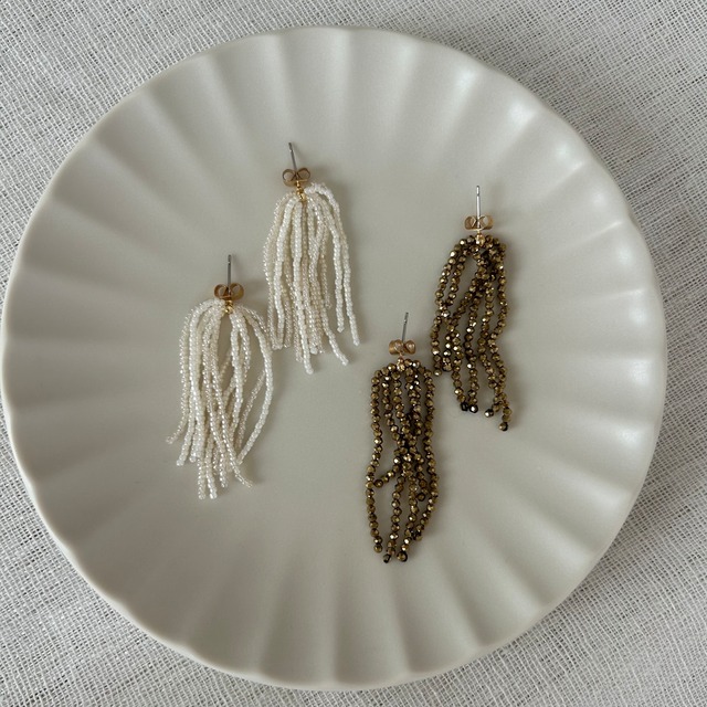 fringe white&gold ピアス/イヤリング