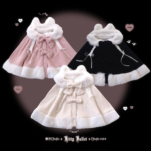 ゆめかわ♡全３カラー　もこもこ猫耳付きケープ　jya47★