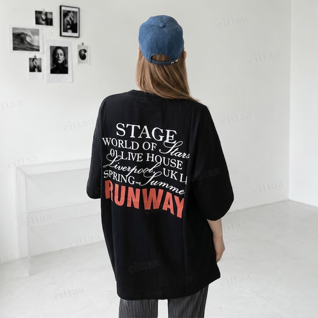 【即納】Y-4912　2026春新作♡RUNWAYバックプリント半袖Tシャツ　ブラック　0508
