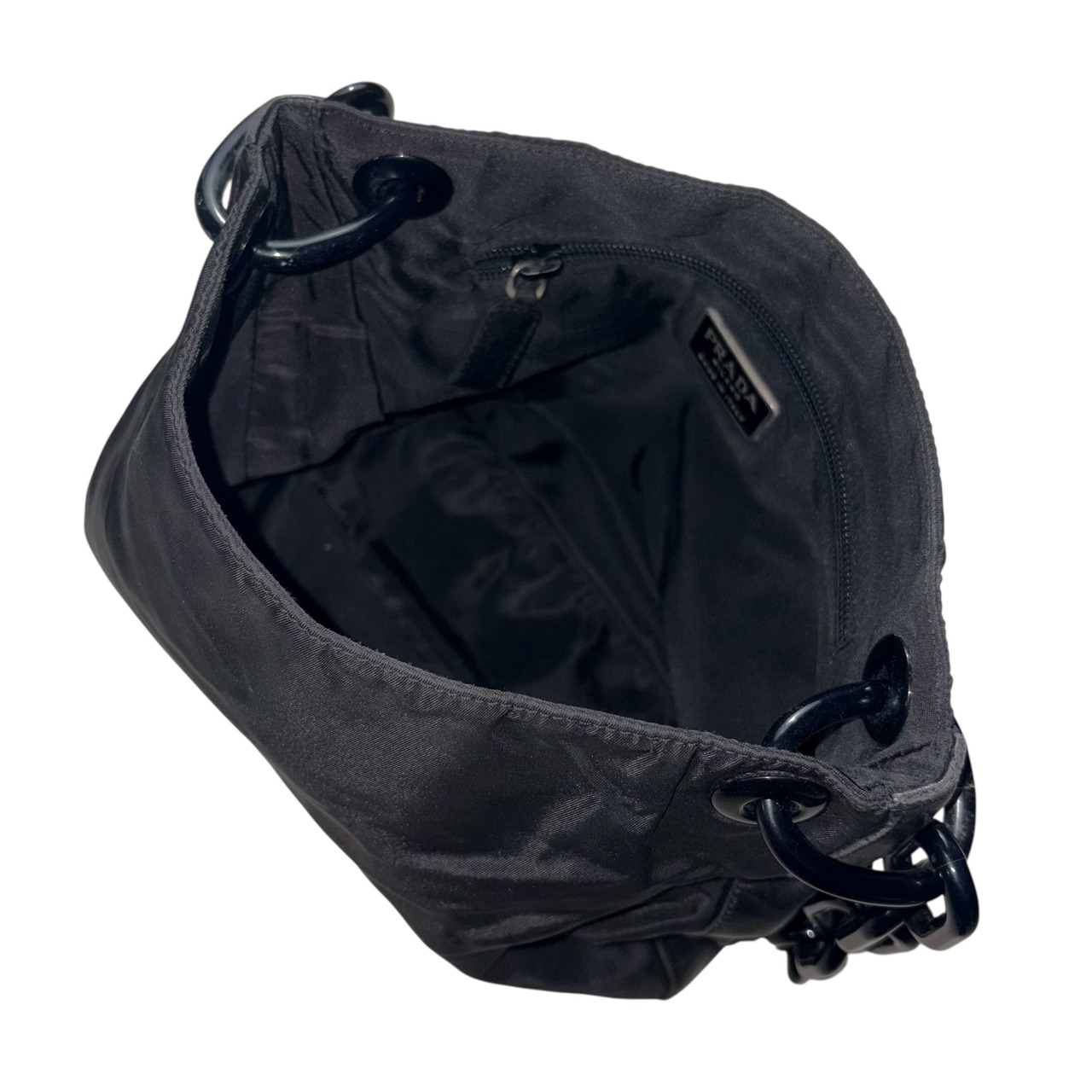 PRADA leather switching black nylon plastic chain bag