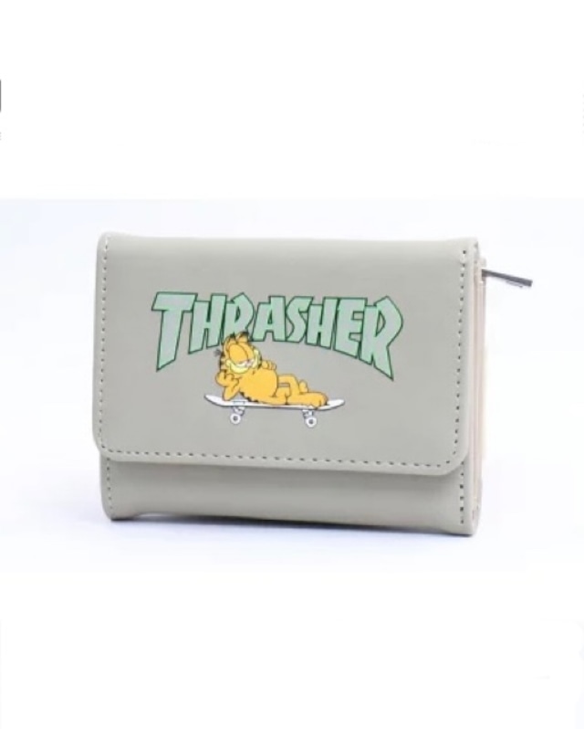 THRASHER×GARFIELD (スラッシャー×ガーフィールド) 三つ折り財布 ミニウォレット グレー GA-TH2109A