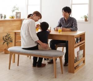 天然木オーク材エクステンションダイニング 3人 4点セット(テーブル+チェア2脚+ベンチ1脚) W120-180 組立設置付