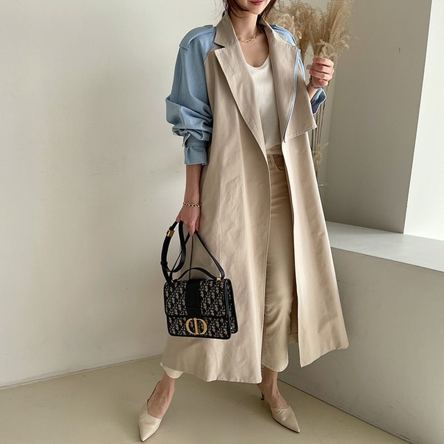 Contrast color trench coat A954