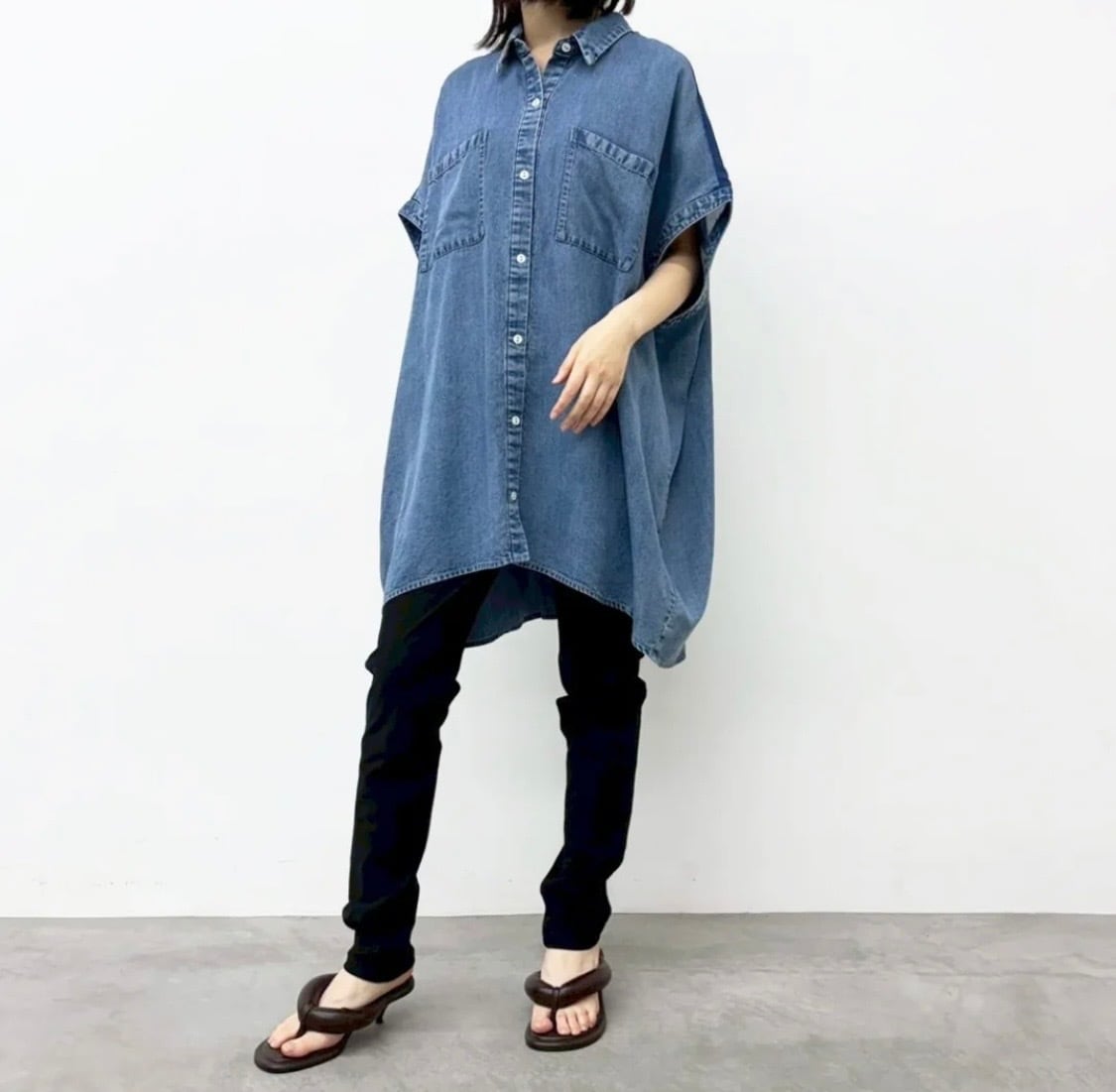 CYNICAL】テンセルデニム×ジョーゼットロングシャツ 612-95131 | Posie