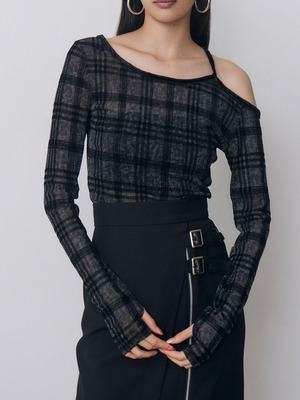 Check Sheer Top / BLACK