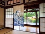 和柄のれん　白波　幅85×丈150cm　中国製　市松柄レース【AM11時までのご入金で当日出荷】5073