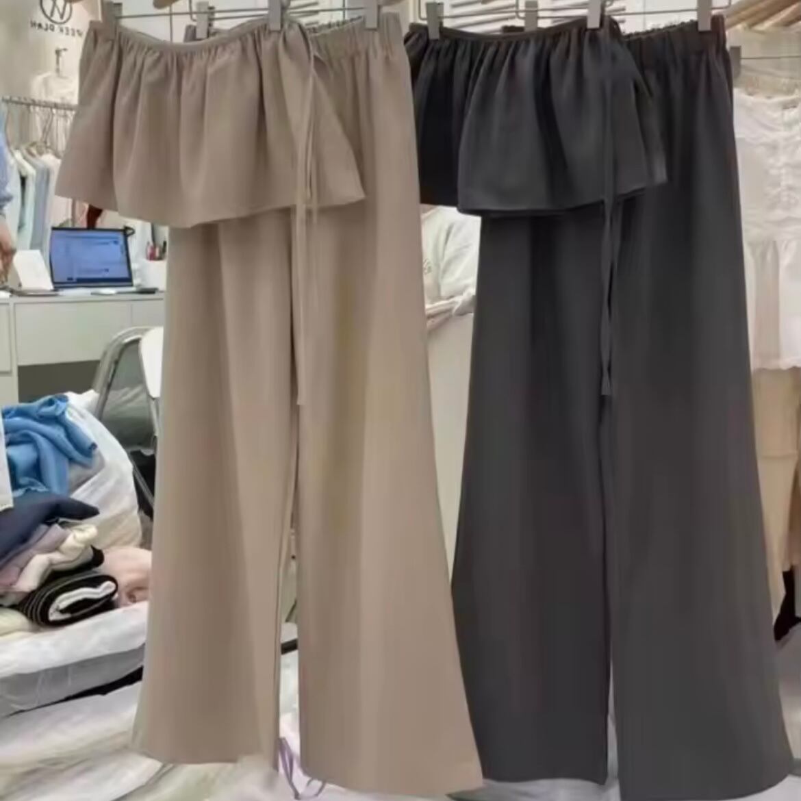 layered casual wide pants