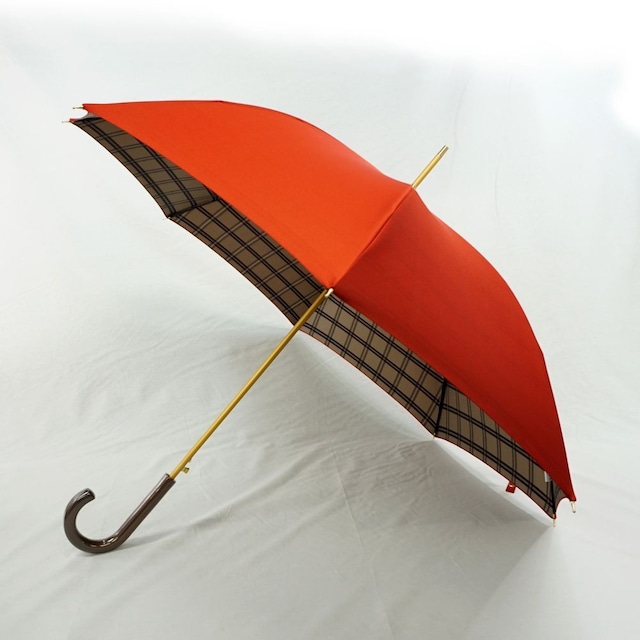 雨傘　甲州織　裏格子　金骨　ワンタッチ式　職人手作り　日本製　レディ−ス　丸安洋傘　KOUJ93D