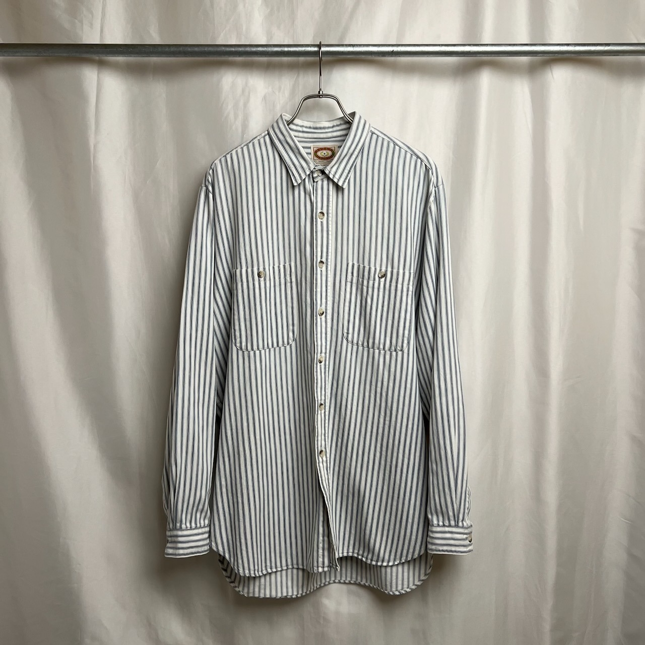 80s USA BANANA REPUBLIC ストライプ 胸ポケット 長袖シャツ XL
