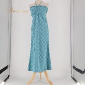 フラダンス 衣装 ワンピース ドレス ブルー系 PUKANA ハワイアンプリント アロハ フラ ダンス レッスン 練習 ボヘミアン かわいい おしゃれ 上品 大人っぽい さわやか ホルターネック リボン ふんわり アロハシャツ カジュアル エレガント リゾート