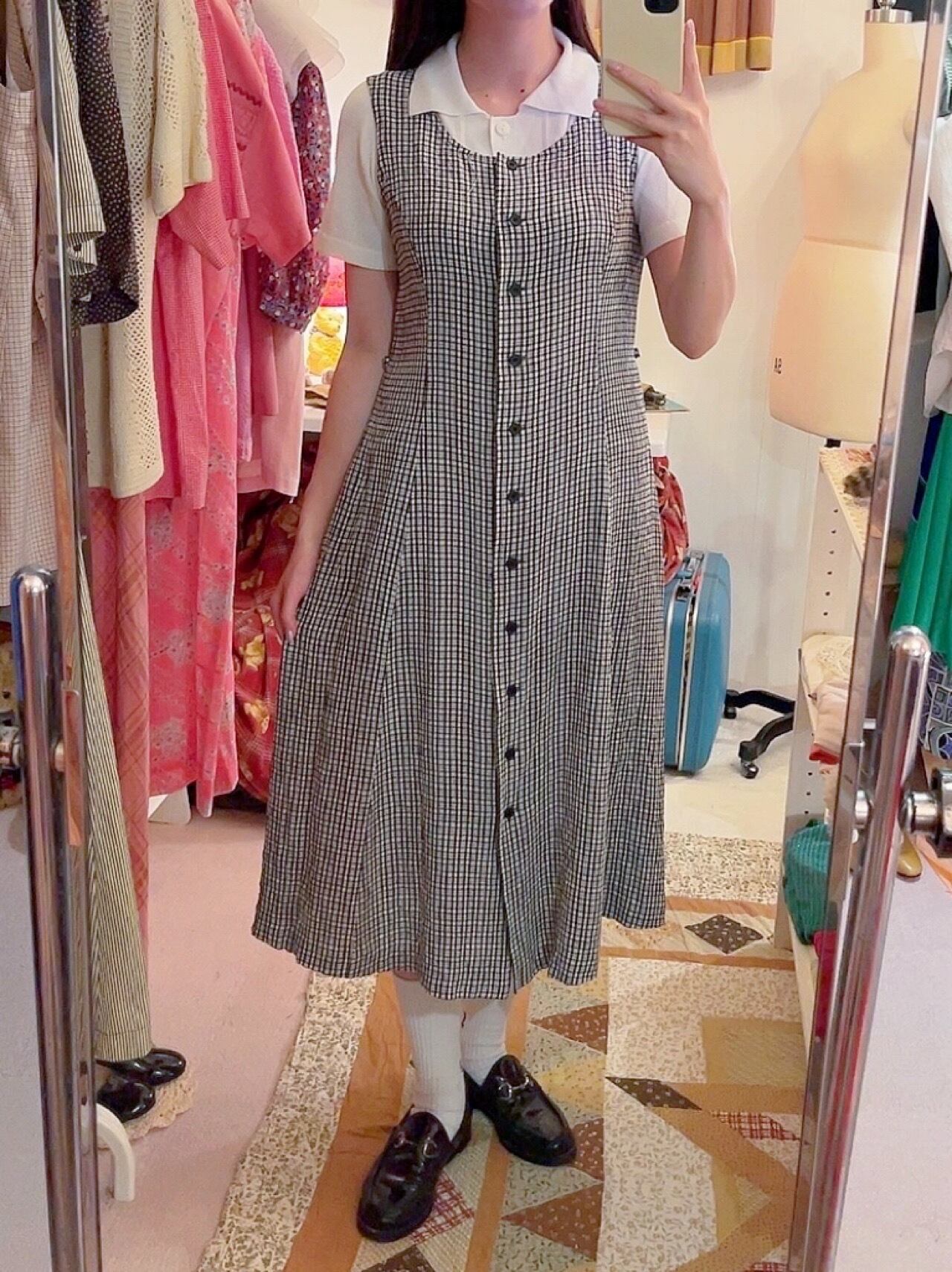 check front button jumper skirt