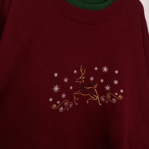 90s　アメリカ製　スウェット　トレーナー　アニマル柄　刺繍　ボルドー　XL