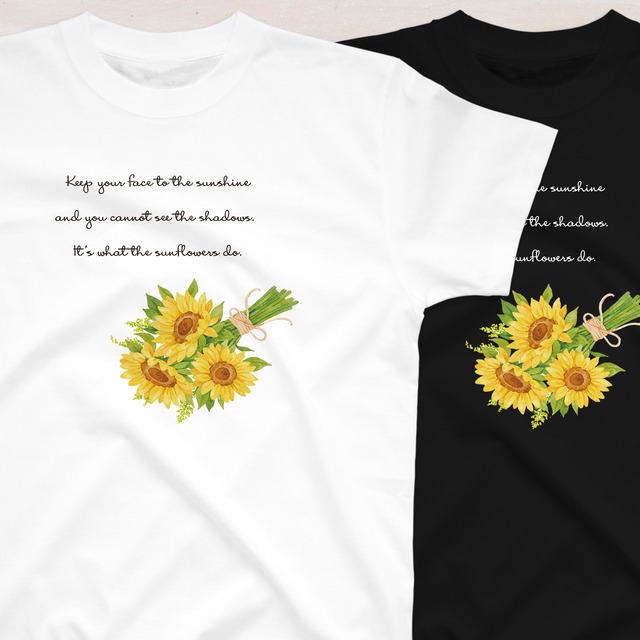 ひまわりの花束とメッセージのTシャツ XS-3XLサイズ 選べる生地・ビッグシルエット 送料無料
