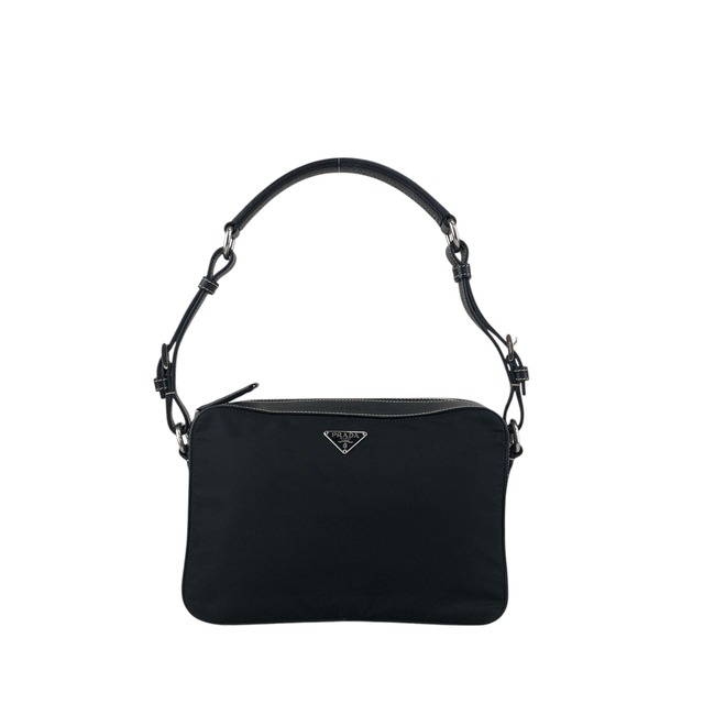 PRADA プラダ ショルダーバッグ ブラック トライアングルロゴ レザー ナイロン セミショルダーバッグ vintage ヴィンテージ オールド mshu7d
