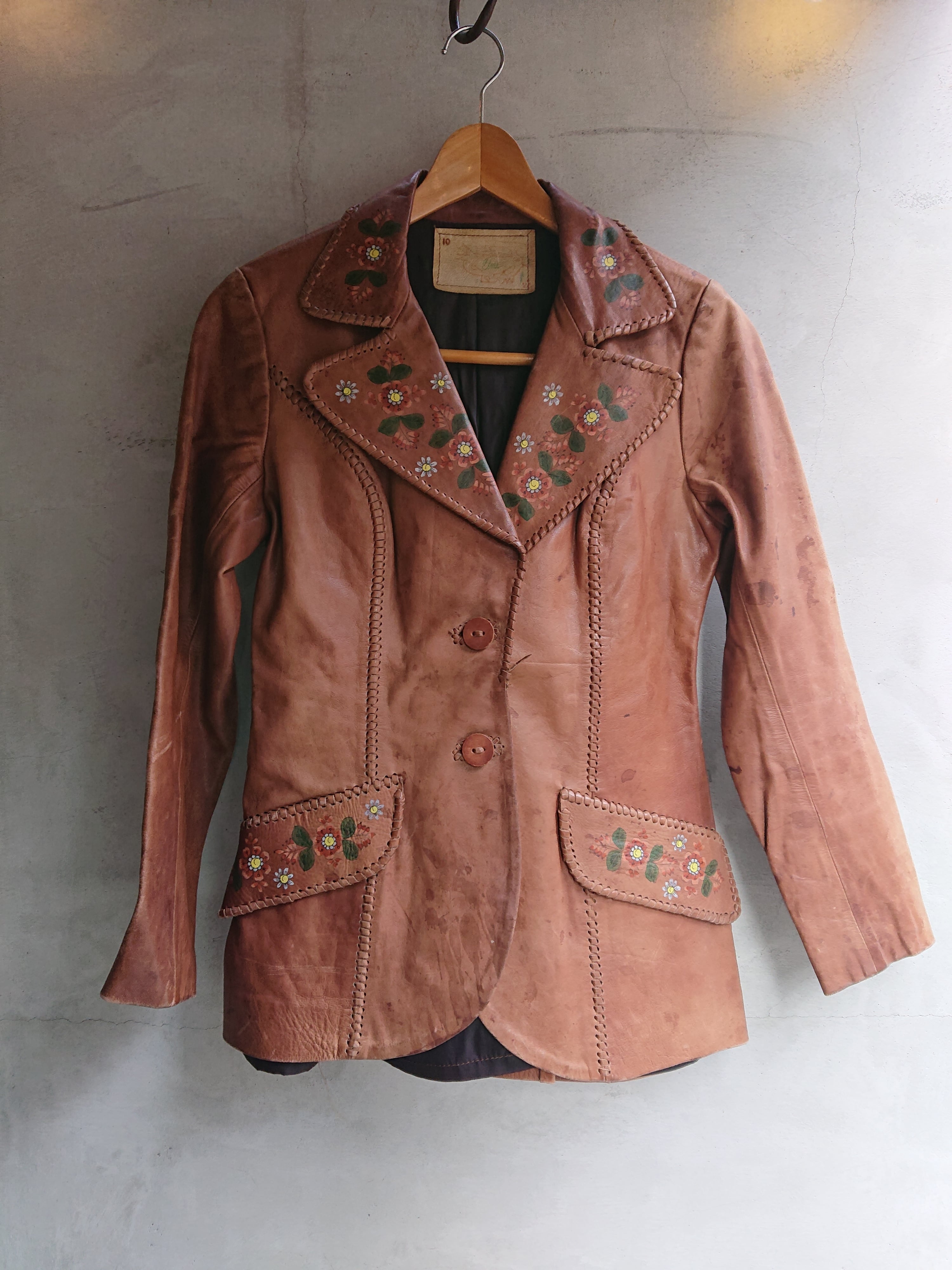 70s チャー レザージャケット VINTAGE Char LEATHER Vintage 1970s Char Leather Hand Painted Leather Jacket MEXICO