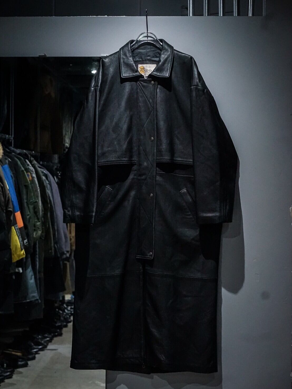 add (c) vintage】Trench Gimmick Vintage Loose Leather Coat 