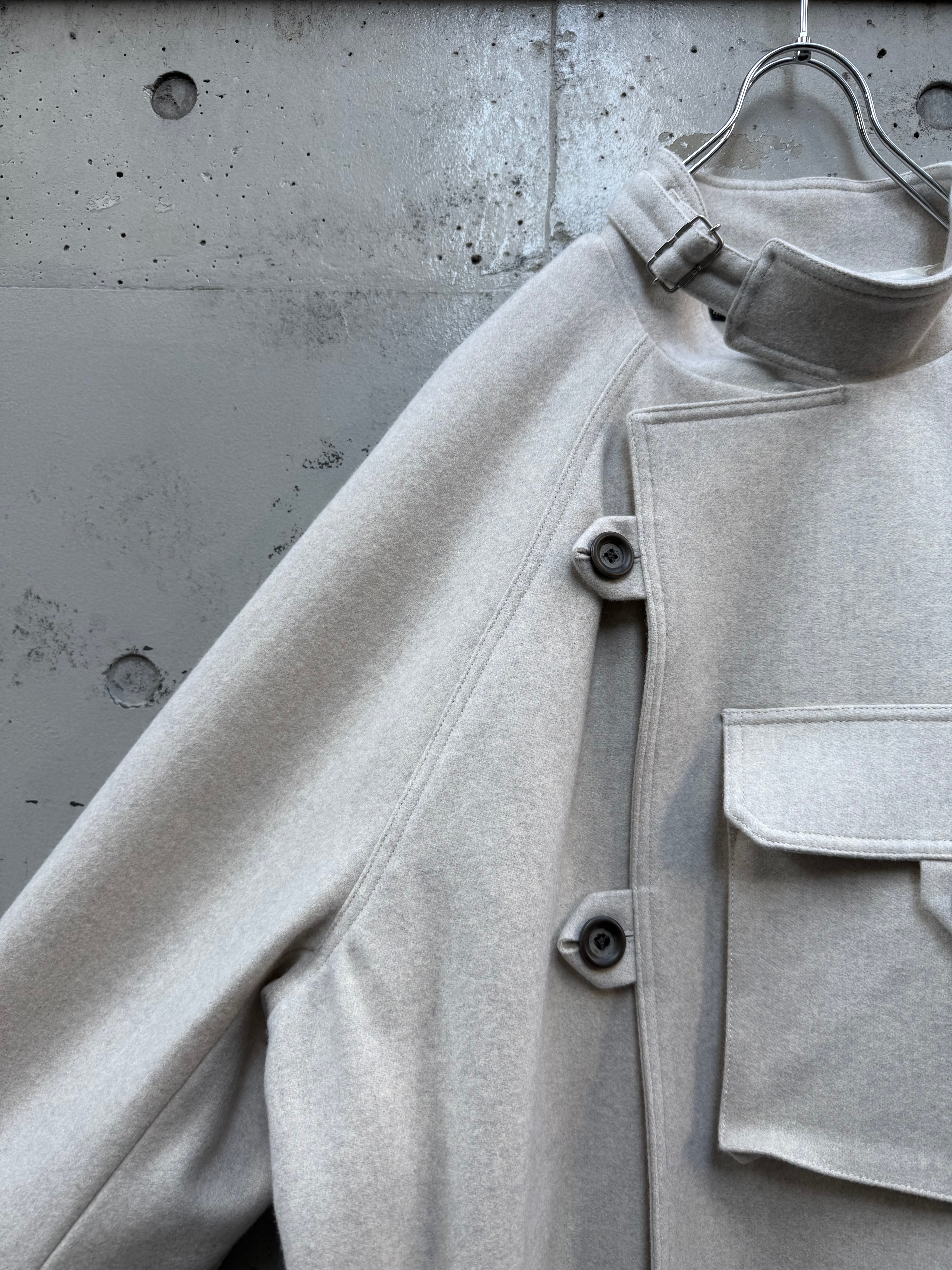 my beautiful landlet』MELTON FABRIC MOTORCYCLE LONG COAT / OATMEAL