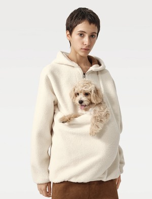 Kangaroo Pouch Unisex Patchwork Fleece Hoodie Ivory