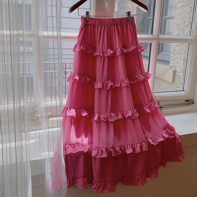 Frill pink tiered skirt　M3481
