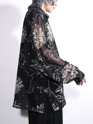 flower art full pattern monotone color sheer shirt